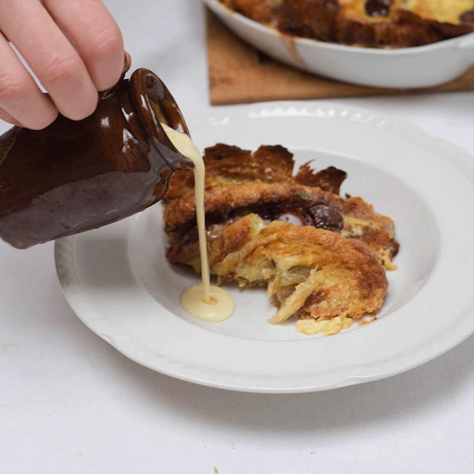 Croissant bread and butter pudding