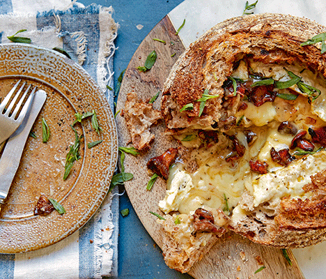 Loaf-Baked Whole Cheese with Girolles