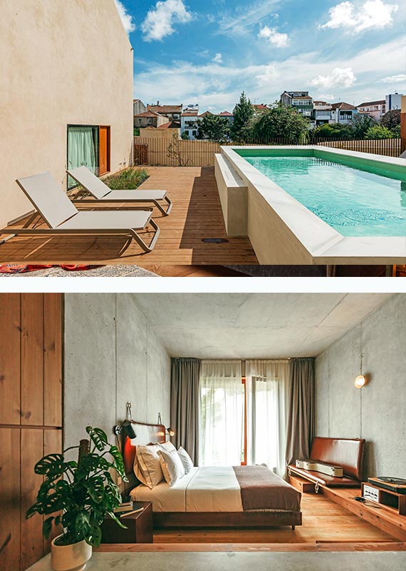 M.Ou.Co. Hotel Porto Portugal pool and bedroom