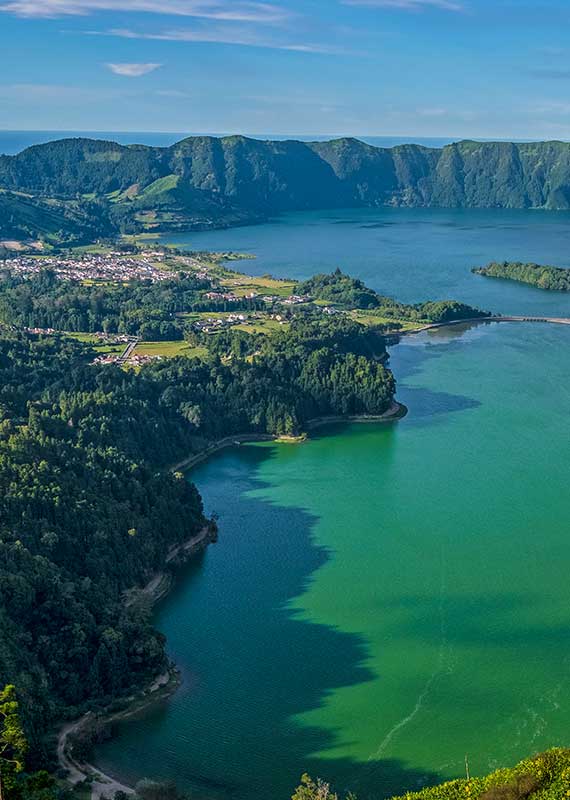 Azores Lagoa das Sete Cidades– a twin lake in the crater of a dormant volcano