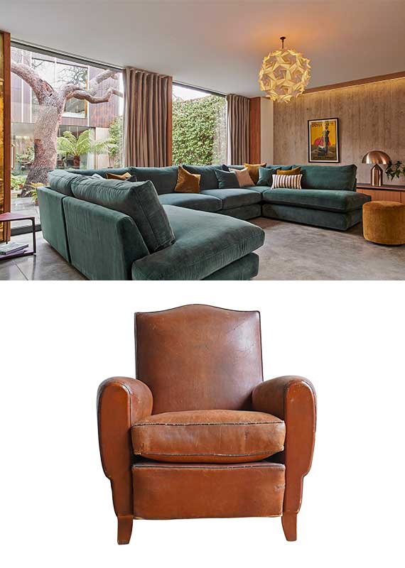 Otto cinema corner sofa (six-piece), from £10,500 (arloandjacob.com) Leather club chair, £432 (theroost.com)