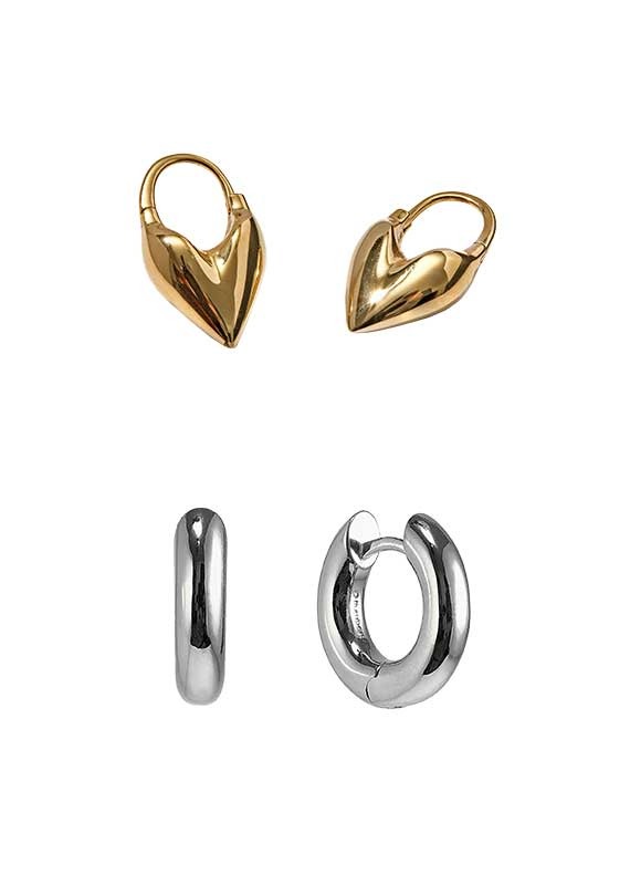 14ct Gold Vermeil Roscida Heart Hoops £160 and Sterling Silver Small Chunky Hoops £89