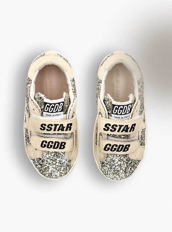 GOLDEN GOOSE Old School glitter-embellished leather low-top trainers