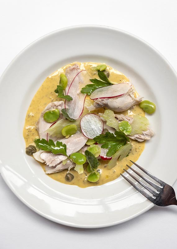 Recipe Jacob Kenedy Kenedy’s rabbit tonnato with raw broad beans and radishes