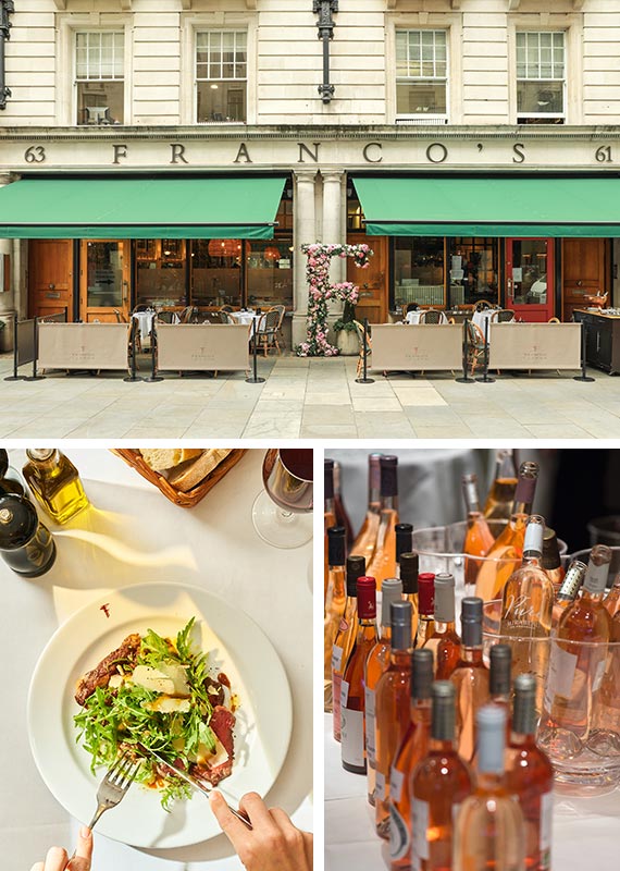 Francos Restaurant Review External image with food & wine
