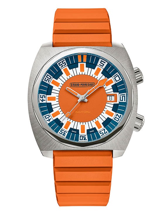 Girard-Perregaux Deep Diver, 40.30 x 38 mm, in titanium with an orange rubber strap