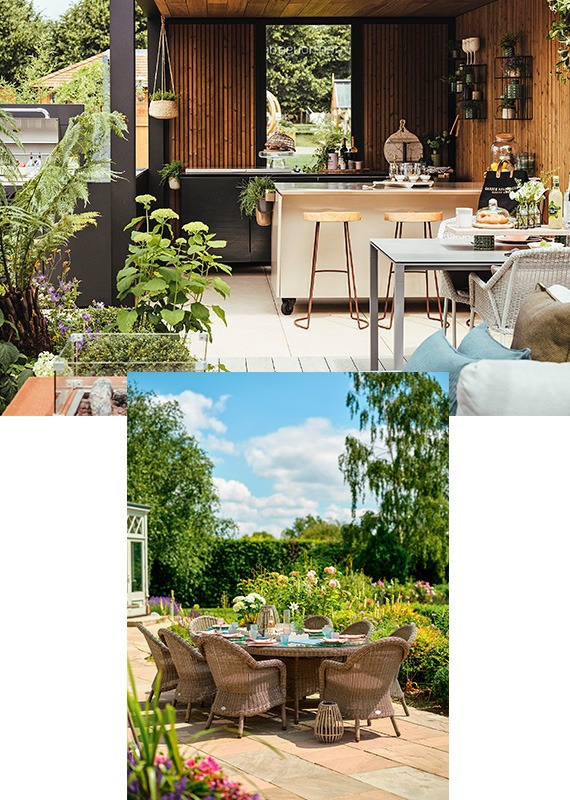 RHS Hampton Court by Garden House Design | Kensington oval dining table with 8 dining armchairs, £5,499 (bridgman.co.uk)